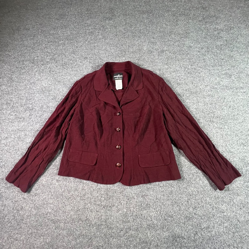 Positive Attitude Vintage Blazer Pant Suit Red Rayon Notch Lapel Womens 16P